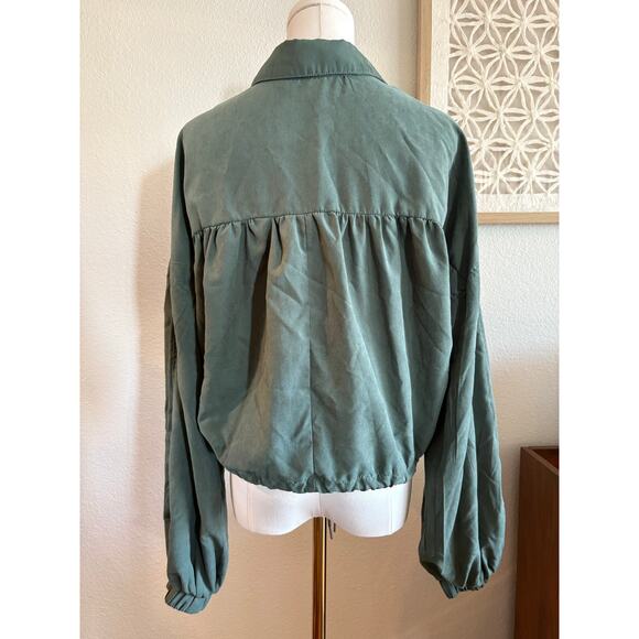 HYFVE Cropped Bomber Jacket | Green Snap Button Front | MEDIUM - Picture 2 of 6